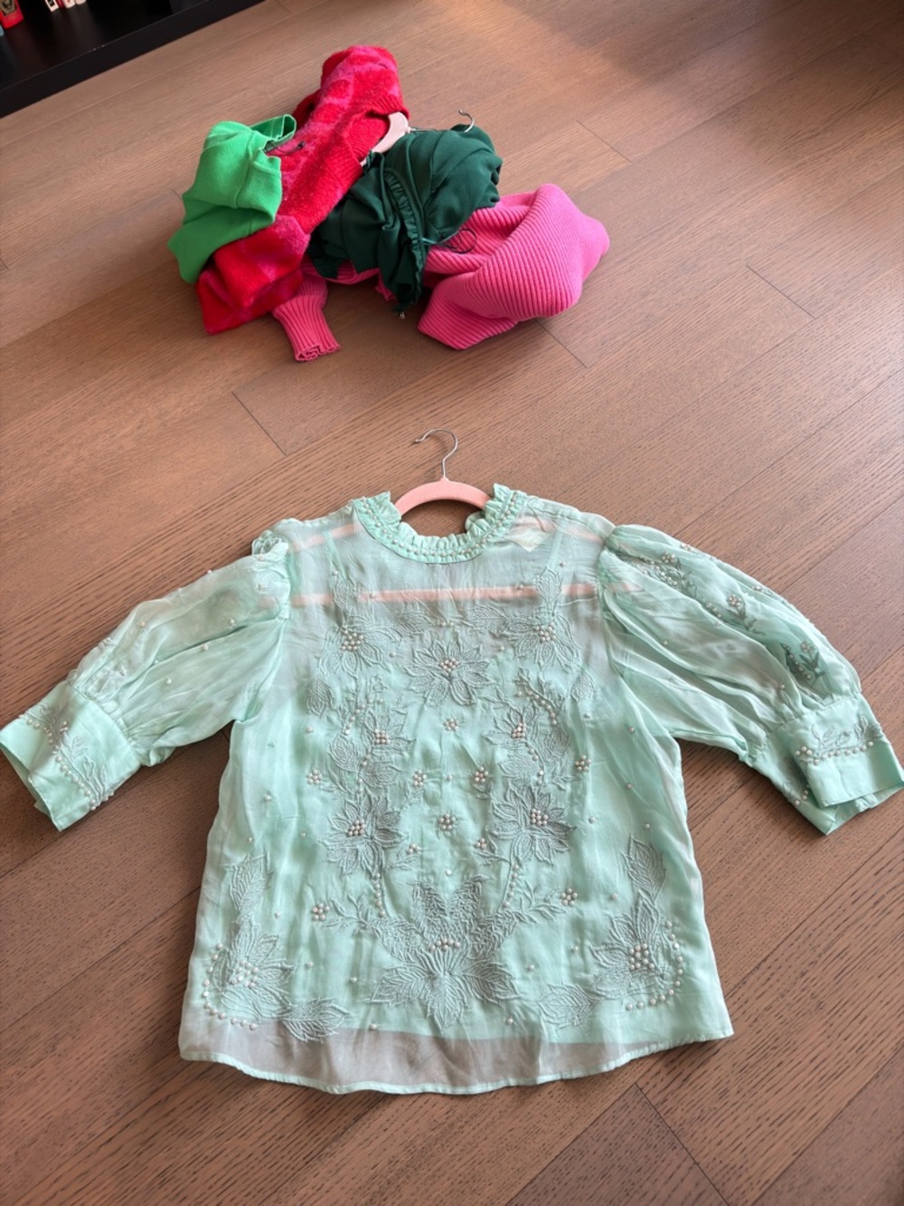 FARM Rio Mint Embroidered Sheer Blouse with Pearled Accents - Picture 3 of 7